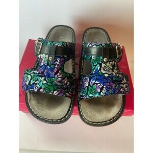 Alegria PEG-146 Womens Sandal Peggy Hibiscus Floral Size 41 Leather Adjustable